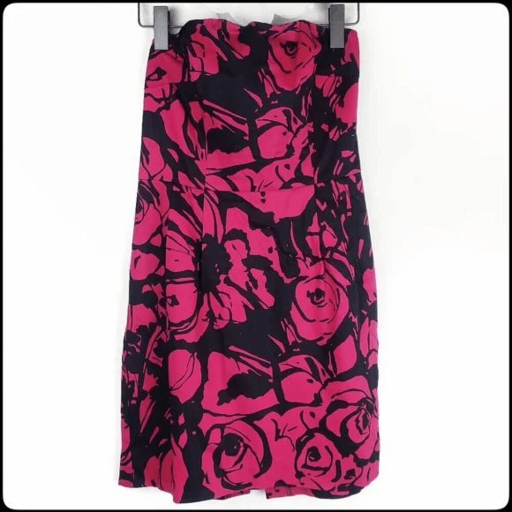 EXPRESS Pink & Black Super Sweet Floral Empire Waist Strapless Dress Size: 8